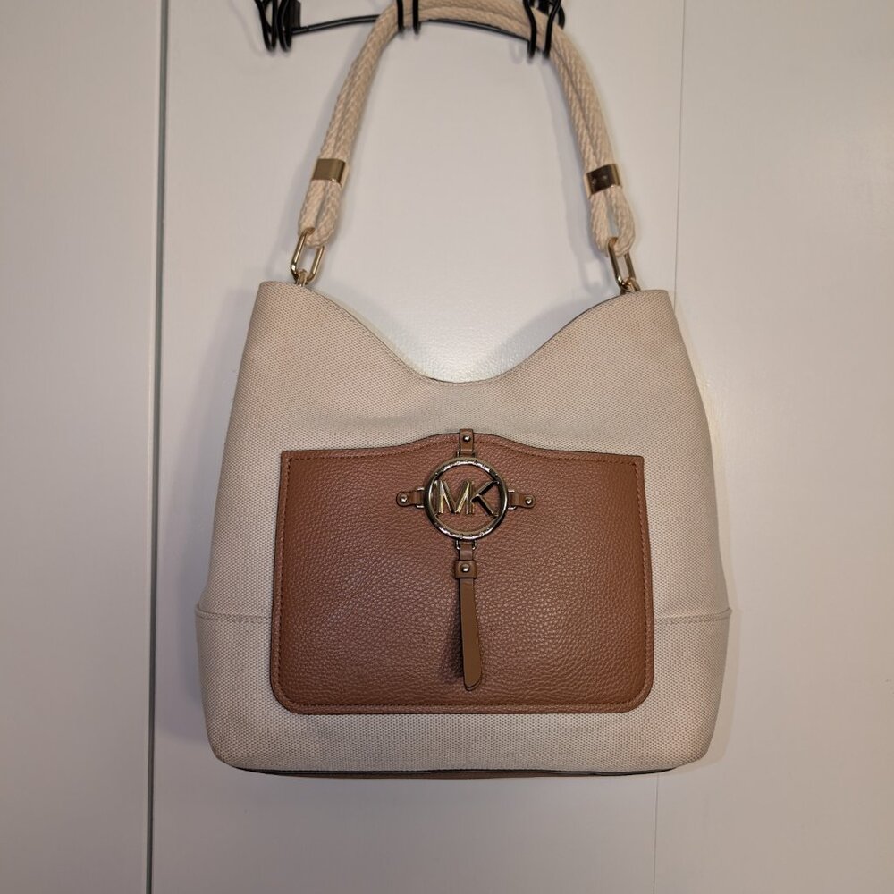 Michael Kors Amy Large Rope Vanilla Canvas Hobo Shoulder Bag